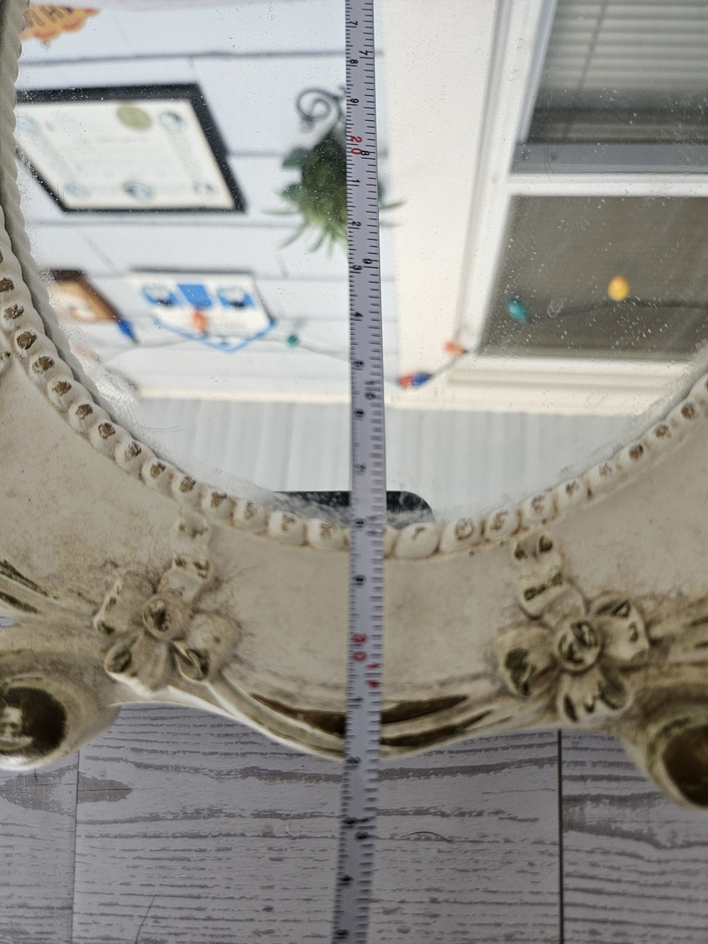 Vintage 1940s Syroco Wood Tabletop Vanity Mirror - Cream Shabby Chic Bow Oval - Picture 8 of 9